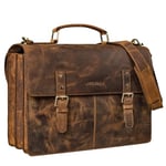 STILORD 'Bernd' Sac de Professeur Cuir Vintage Serviette Homme Sacoche Ordinateur 15.6 Pouces Sac Bandoulière Cartable Femme en Cuir Véritable, Couleur:seppia - marron