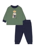 Ralph Lauren Baby Polo Bear Jersey Tee & Fleece Pant Set Grön