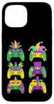 Coque pour iPhone 15 Mardi Gras Manette de Jeu Vidéo Jester Chapeau Gamers Enfants