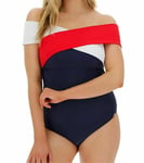 Joanna Hope Regatta Swimsuit Off Shoulder Wrap Size 32 Red White Blue Padded