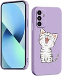 WOKEZ Coque pour Samsung Galaxy A54 5G avec Chaton, Ultra Mince Antichoc Silicone Liquide Cover pour Samsung A54 5G, Silicone Housse de Protection Intégrale Case-Violet07