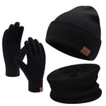 Ensemble de Gants d'écran Tactile d'écharpe de Bonnet d'hiver pour Hommes et Femmes, Ensemble de Cache-Cou de Gants de Bonnet avec Doublure en Polaire en Tricot Chaud