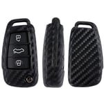 For Audi A3 8L 8P A4 B6 B7 B8 A6 C5 C6 4F RS3 Q3 Q7 TT, Carbon Fiber Silica gel 3 Button Car Remote Key Fob Cover Case