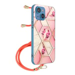 Coque Apple iPhone 13 Mini Motif géométrique avec Cordon Amovible rose