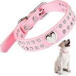 Rhinestone Glitter Hjärta Dekoration PU Läder Hund Halsband Rosa Justerbar Krage (Hane)