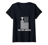 Womens God Save America Sign,God American Flag Jesus Save America V-Neck T-Shirt