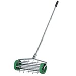 Outsunny Garden Rolling Lawn Aerator Heavy Duty Steel Grass Roller w/Adjustable Handle