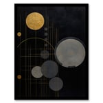 Golden Soot Abstract Geometric Oil Painting Planet Orbits Vertical Solar System Art Print Framed Poster Wall Decor