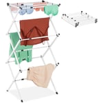 Tendoir lessive, pliable, extensible, 11 tiges, séchoir tour peu encombrant, Métal, blanc - Relaxdays