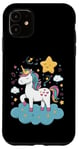 Coque pour iPhone 11 licorne imaginative avec des étoiles