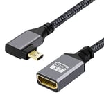 cablecc Câble d'extension Micro HDMI 1.4 mâle vers HDMI femelle coudé à 90 degrés 4K Type-D pour appareil photo DV MP4 DC ordinateur portable