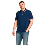 JACK & JONES Mens Plus Size Polo Shirt Golf Sports Gym 100% Cotton Rich Big and Tall T-Shirts for Men, Navy Colour, Size- 5XL