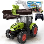 PENGBU RC Tracteur Telecommandé Enfant, Tracteur Telecommande à Partir de 2 3 4 Ans, Jouet Ferme à partir de 2 3 Ans, Tracteur Télécommandé avec grappin en Bois et 3 Troncs d'arbre