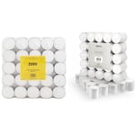 Tea Lights Candles 4 Hour Burn (100 Pack) - White t Lights - Unscented 3.8 x 2.3 cm - 4hr - Zuvo & delka 8 Hour Tea Light Candles, 50 Pack, Long Burning Time, Unscented Tea Lights - White