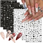 8 ark Hjärtformade nagelkonstdekaler - Nagelklistermärken - 3D självhäftande nagelkonsttillbehör - Serie med romantiska kärlekshjärtan - Enkel DIY-nageldekoration