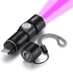 UV-ficklampa USB Uppladdningsbar 395nm LED Ultraviolett Ljusdetektor Svart