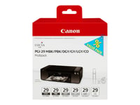 Canon Pgi-29 Mbk/Pbk/Dgy/Gy/Lgy/Co Multipack - 6-Pack - 36 Ml - Grå, Lysegrå, Mørk Grå, Matt Svart, Fotosort, Kromaoptimerer - Original - Blekkbeholder - For Pixma Pro-1