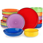 vancasso Bonita Colourful Dinner Set, Handpainted Swirls Dinner Sets for 6 People, 24-Piece Plates and Bowls Set in Warm Tones, Include Dinner Plates, Dessert Plates, Pasta Bowls and Cereal Bowl