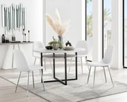 Adley Grey Concrete Effect Round Dining Table & 4 Corona Silver Chairs