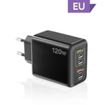 120W PD 5-portars USB -laddare Snabbladdning QC3.0 USB C Type C Mobiltelefonladdare För iPhone Huawei Samsung Xiaomi Snabbladdning EU BLACK