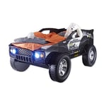 Stella Trading Jeep éclairage LED 90 x 200 cm – Excitant & Haut SUV Voiture lit Enfant pour Petits Coureurs en Noir, Bois, 127 x 96 x 219 cm