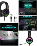 CLAVIER semi mécanique Noir sans fil WIRELESS RGB PRO + SOURIS sans fil RF 2.4 GHz RGB Rainbow 4800dpi + Casque Gamer Multiplateform