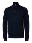 Selected Homme Slhtray Ls Knit Merino Half Zip Noos Marinblå