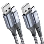 2-Pack 2M USB C Cable 3.1A Fast Car Charger Compatible for 2m+2m, Grey 