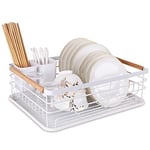 Dish Drainer Rack with Removable Drip Tray, Metal , White, 43 x 30.5 x 14 cm