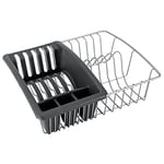 Metaltex Poltherm Coating Aquatex Dish Drainer with Cutlery/ Plate Attachment, Grey/White, 35 x 30 x 11 cm