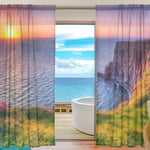 ALAZA Sheer Voile Curtains, Scenic Sunset Coast Polyester Fabric Window Net Curtain for Bedroom Living Room Home Decoration, 2 Panels, 84 x 55 inch