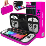 Orzly Carrying case for Nintendo Switch OLED and Switch Console - Pink Protective Hard Portable Travel case Shell Pouch for Nintendo Switch Console & Accessories