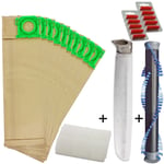Brushroll Bar + 10 Hoover Bags + Filter Kit & Fresheners for SEBO X1 X1.1 X4 X5
