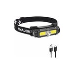 AIDUCHO Lampe Frontale Led Cob 500 Lumens, Torche Frontale Ultra-Léger Rechargeable Usb, 7 Modes Puissante Lampe Frontale Amovible Cob Avec Lumière