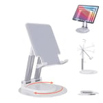 BHHB Tablette Support, Support Tablette Réglable avec Base Rotative à 360 Degrés, Support de Tablette réglable pour iPad/Pro/Air/Mini, iPhone, Huawei, Galaxy, Kindle/Smartphone 4,7" - 15,6" (Blanc)