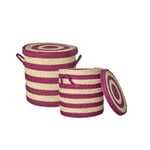 Rice - Laundry Basket in Raffia  Aubergine stripes