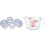 Amazon Basics Airtight Glass Food Storage Container Set with BPA-Free & Locking Plastic Lids, 14 Pieces (7 Containers + 7 Lids) & Pyrex Glass Measuring Jug, 1L, Transparent