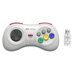 Manette de jeu sans fil 2.4G avec 6 boutons pour Sega Genesis Mini - Mega Drive Mini - Switch - Blanc