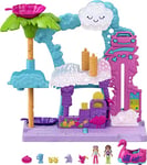 Polly Pocket Coffret La Station de lavage Flamant rose Pollyville avec 2 mini-figurines, une voiture qui change de couleur et accessoires pour jouer dans l’eau, Jouet Enfant, Dès 4 ans, HHJ05