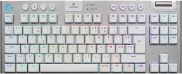 G915 X LIGHTSPEED TKL Clavier gaming sans fil ultra-plat, touches PBT double couche, touches entièrement programmables, rétroéclairage RVB, GL Brown Tactile - PC/Mac, FRA AZERTY - Blanc