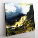 A Storm In The Rocky Mountains by Albert Bierstadt Classic Painting Canvas Wall Art Print Ready to Hang, Framed Picture for Living Room Bedroom Home Office Décor, 35x35 cm (14x14 Inch)