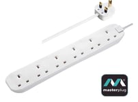 6 Gang Extension Lead - Masterplug BSG3N - Six Way Sockets 3m Cable - White 13A