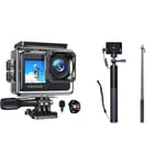 WOLFANG Caméra Sport GA120 4K30FPS & Ensemble de Selfie Stick Rechargeable