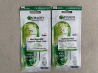 2 x Garnier SkinActive NIACINAMIDE Ampoule Sheet Face Mask Combination Skin