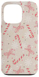 Coque pour iPhone 13 Pro Coquette de Noël en forme de canne à sucre d'orge beige neutre