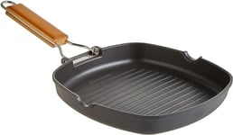 WECOOK! Ecostone Poêle à Griller Induction Ondulé, 24 x 24 cm, Antiadhésive ILAG Écologique sans PFOA, Fonte d'Aluminium, Épaisseur 5 mm, Poignée en Bois Pliable, Vitrocéramique, Gaz