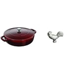 STAUB Cast Iron Chistera, Grenadine, 28 cm & 40509-346-0 Rooster Lid Knob, Cast Iron, Silver