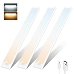 Lampe Detecteur de Mouvement Interieur, 72LED 3 Pack 2000mAh Lampe de Placard USB-C Rechargeable Magnetique, 3 mode 2 Couleurs Réglable Led Cuisine Sous Meuble Veilleuse pour Armoires Escalier Cuisine