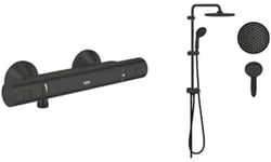 GROHE Precision Start Bath/Shower Installation Set (Exposed Thermostat, Flex Shower System with Diverter, 2 Spray Hand Shower 10 cm), Matt Black