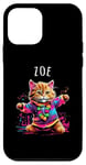 Coque pour iPhone 12 mini Zoe Motif chat dansant coloré pour fille Nom Zoe